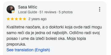 Google recenzija - Saša Mitić, 5 zvezdica: doktorka jedna od najboljih