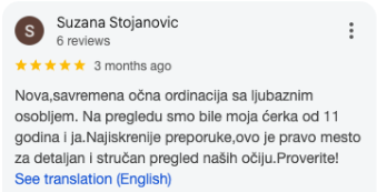 Google recenzija - Suzana Stojanović, 5 zvezdica: na pregledu sa ćerkom od 11 godina, najiskrenije preporuke